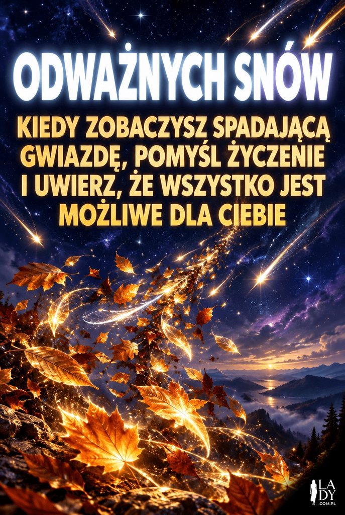 Świetlista kartka z liśćmi zmieniającymi się w spadające gwiazdy i dłuższym życzeniem odważnych snów