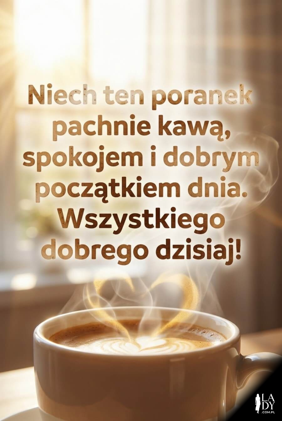 Poranna kartka z kawą i życzeniami na dobry początek dnia