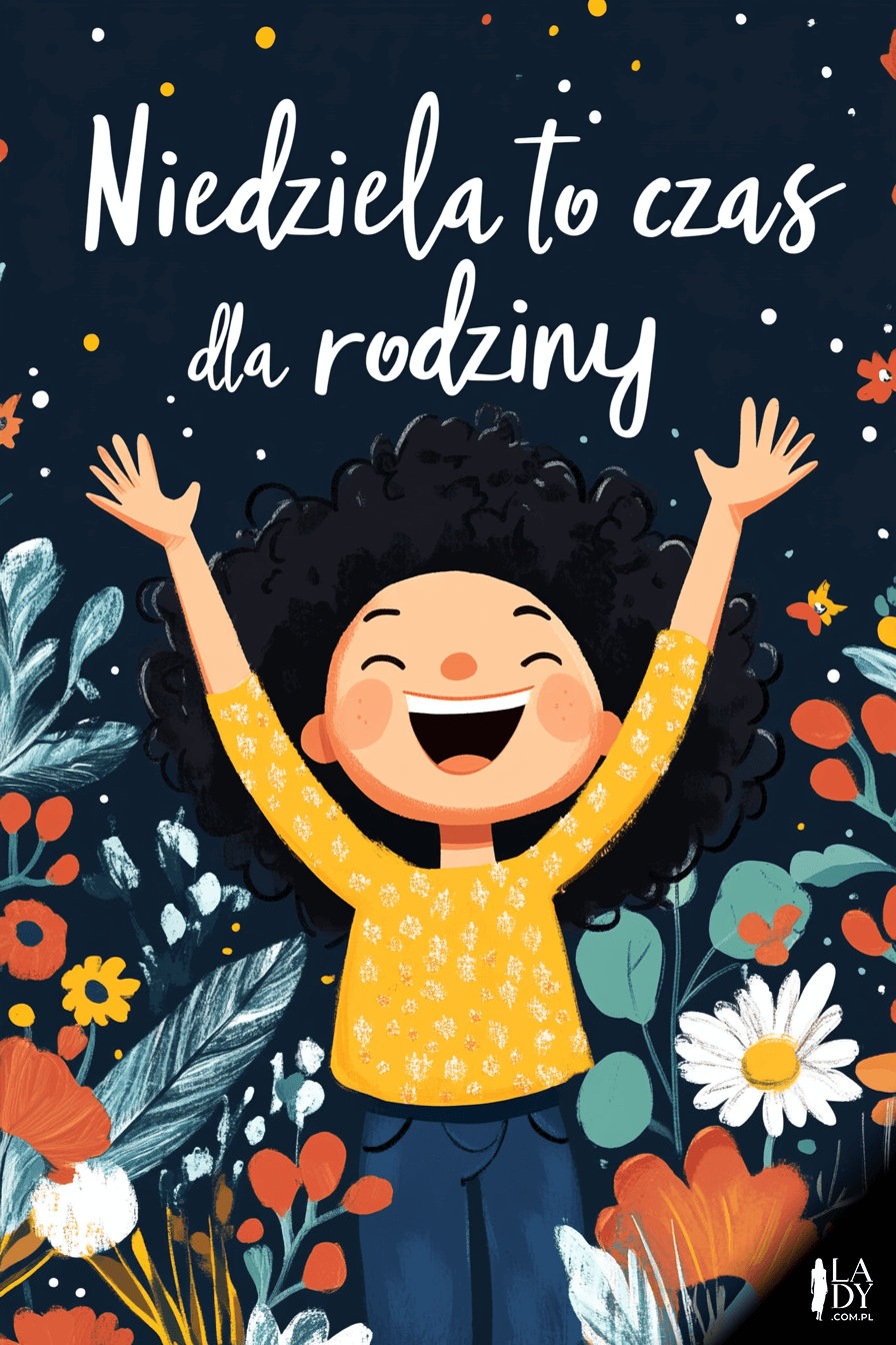 Radosna postać z napisem: niedziela to czas dla rodziny