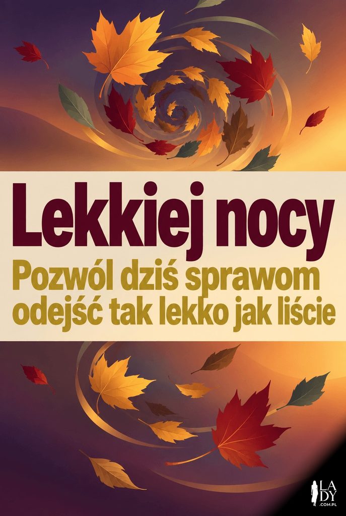 Minimalistyczna kartka na dobranoc z wirującymi liśćmi klonu