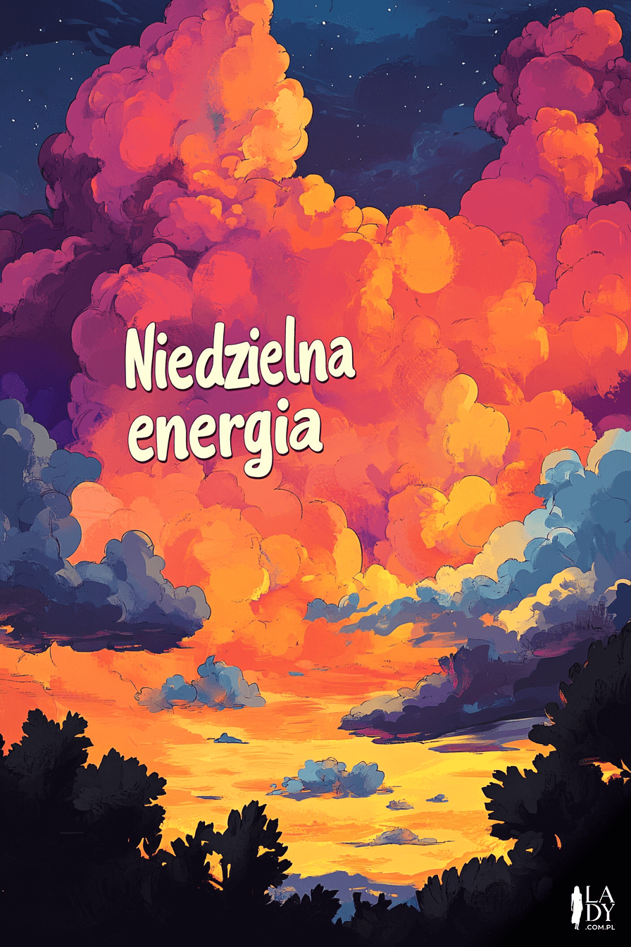 Wschód słońca z napisem: niedzielna energia