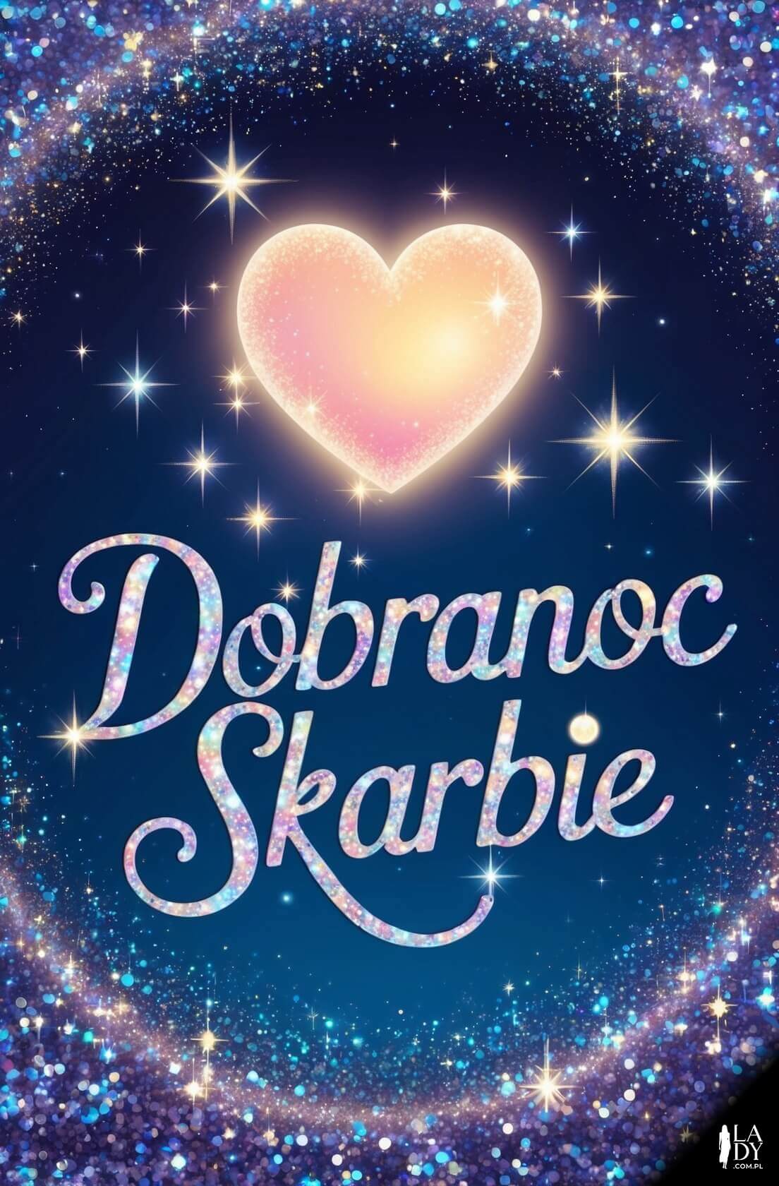 Brokatowa kartka na dobranoc z księżycem w kształcie serca