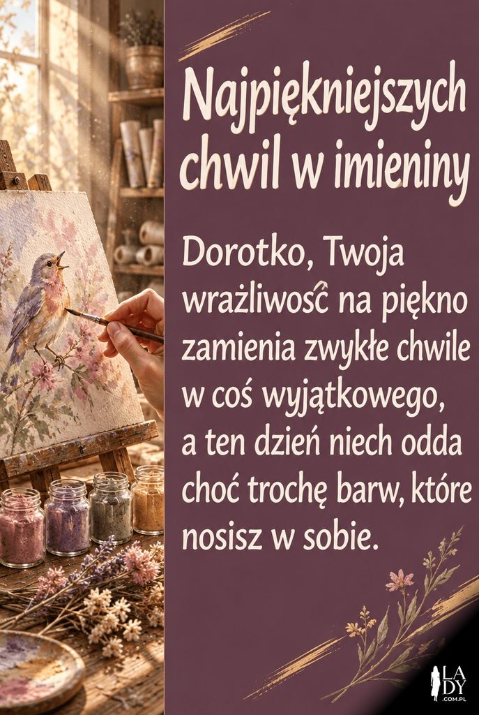 Artystyczna kartka imieninowa dla Doroty z malowanym motywem ptaka w pracowni