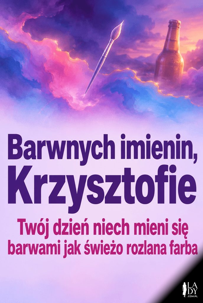 Organiczny gradient kolorowych plam z sylwetką pędzla, barwne życzenia imieninowe dla Krzysztofa