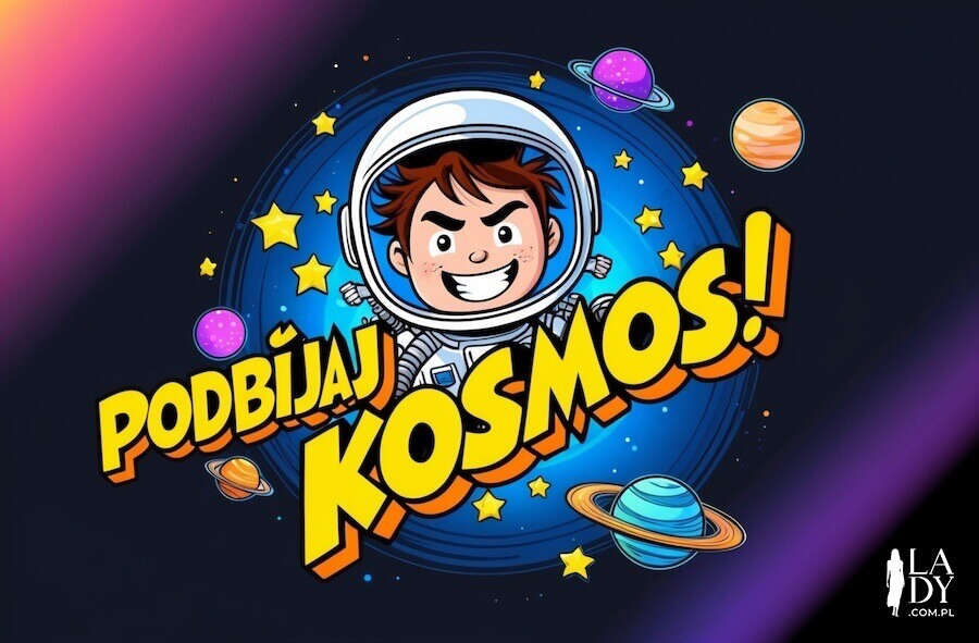 Kartka dla chłopca, napis: podbijaj kosmos