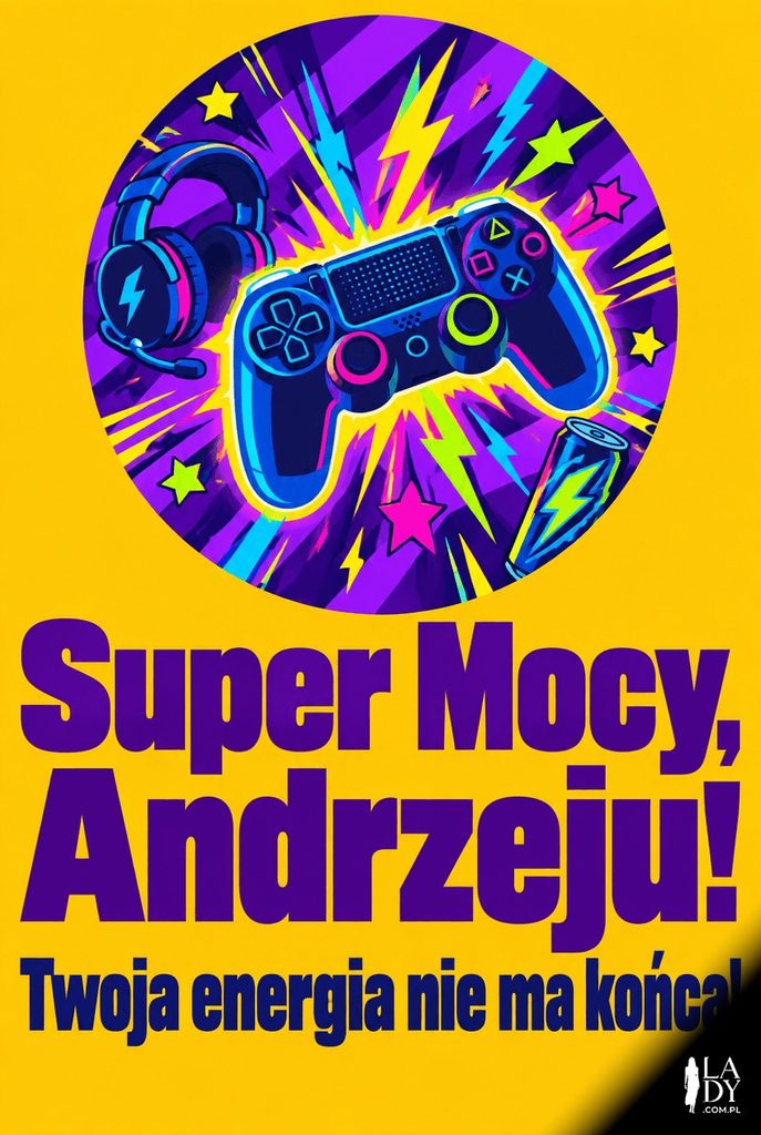 Energetyczna kartka imieninowa dla Andrzeja w stylu pop-art z kontrolerem do gier