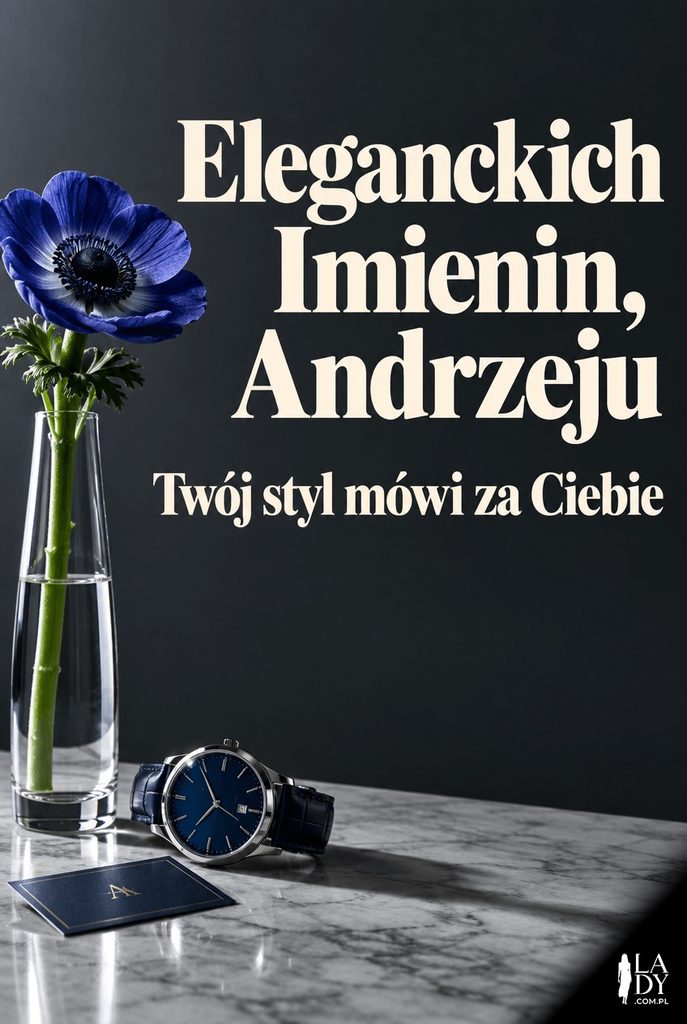 Minimalistyczna kartka imieninowa dla Andrzeja z pojedynczym kwiatem anemonu w szklanym wazonie