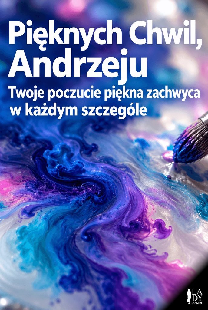 Nastrojowa kartka imieninowa dla Andrzeja z makrofotografią rozlewającego się pigmentu
