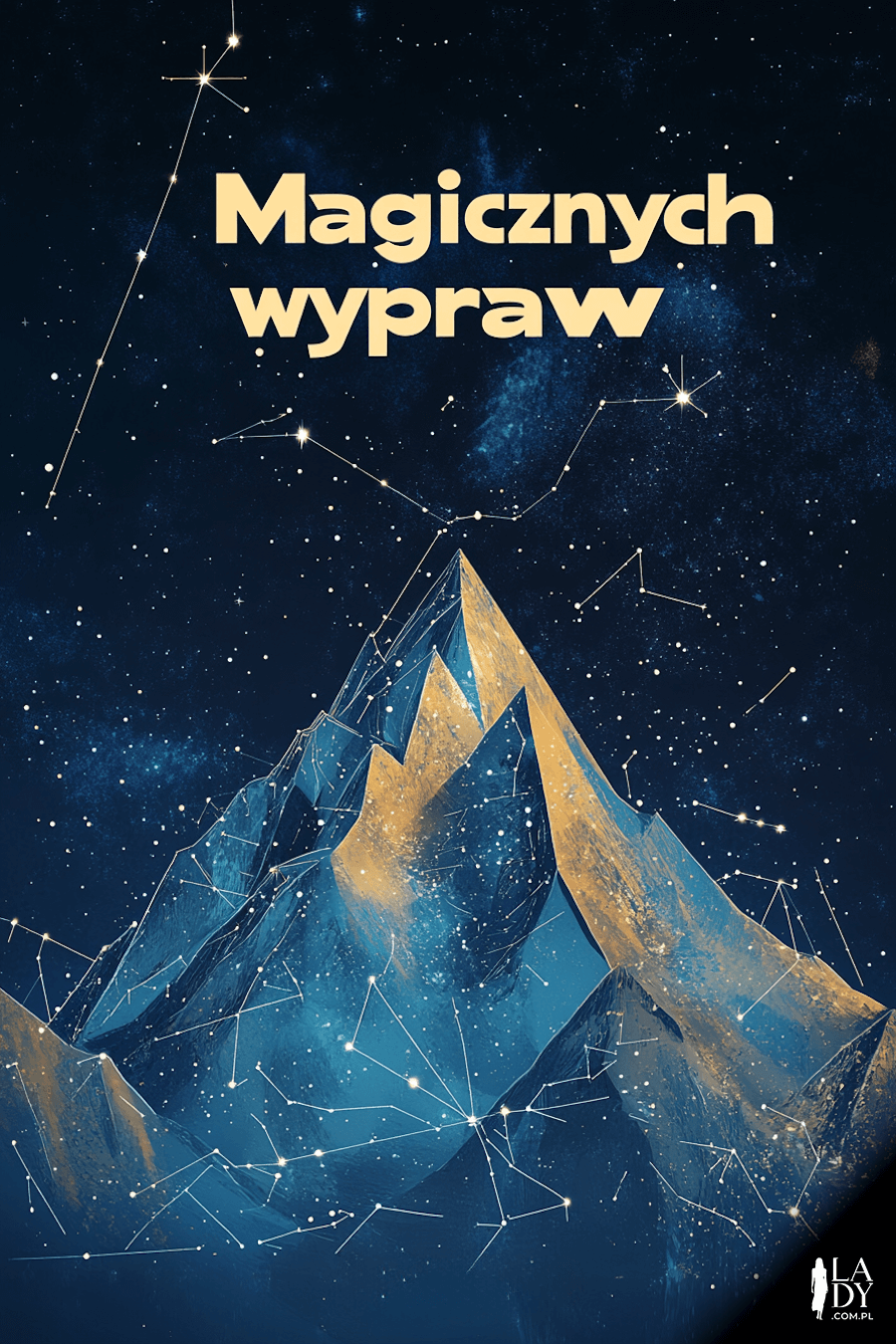 Nowoczesna kartka urodzinowa, szlak górski z napisem: Magicznych wypraw