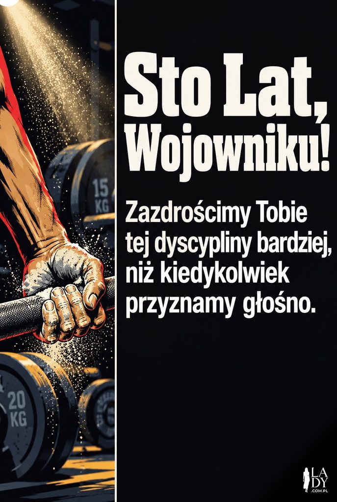 Kartka urodzinowa pop-art z dłonią unoszącą sztangę na siłowni, dla syna sportowca.