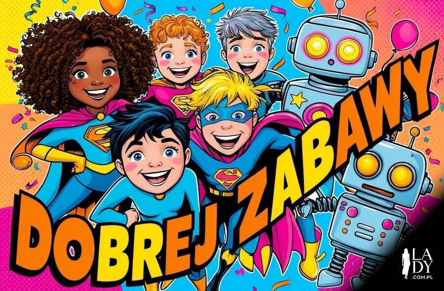 Kartka z dziećmi w roli superbohaterów