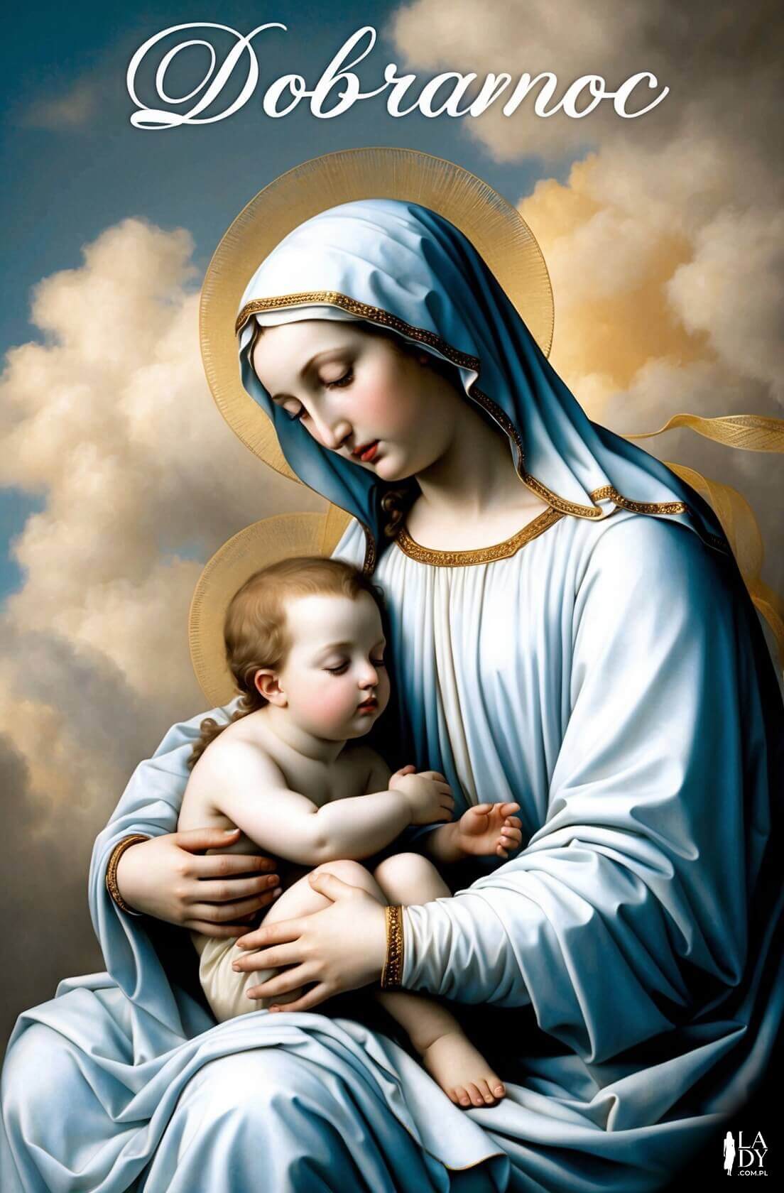 Kartka na dobranoc z Madonną i śpiącym dzieciątkiem