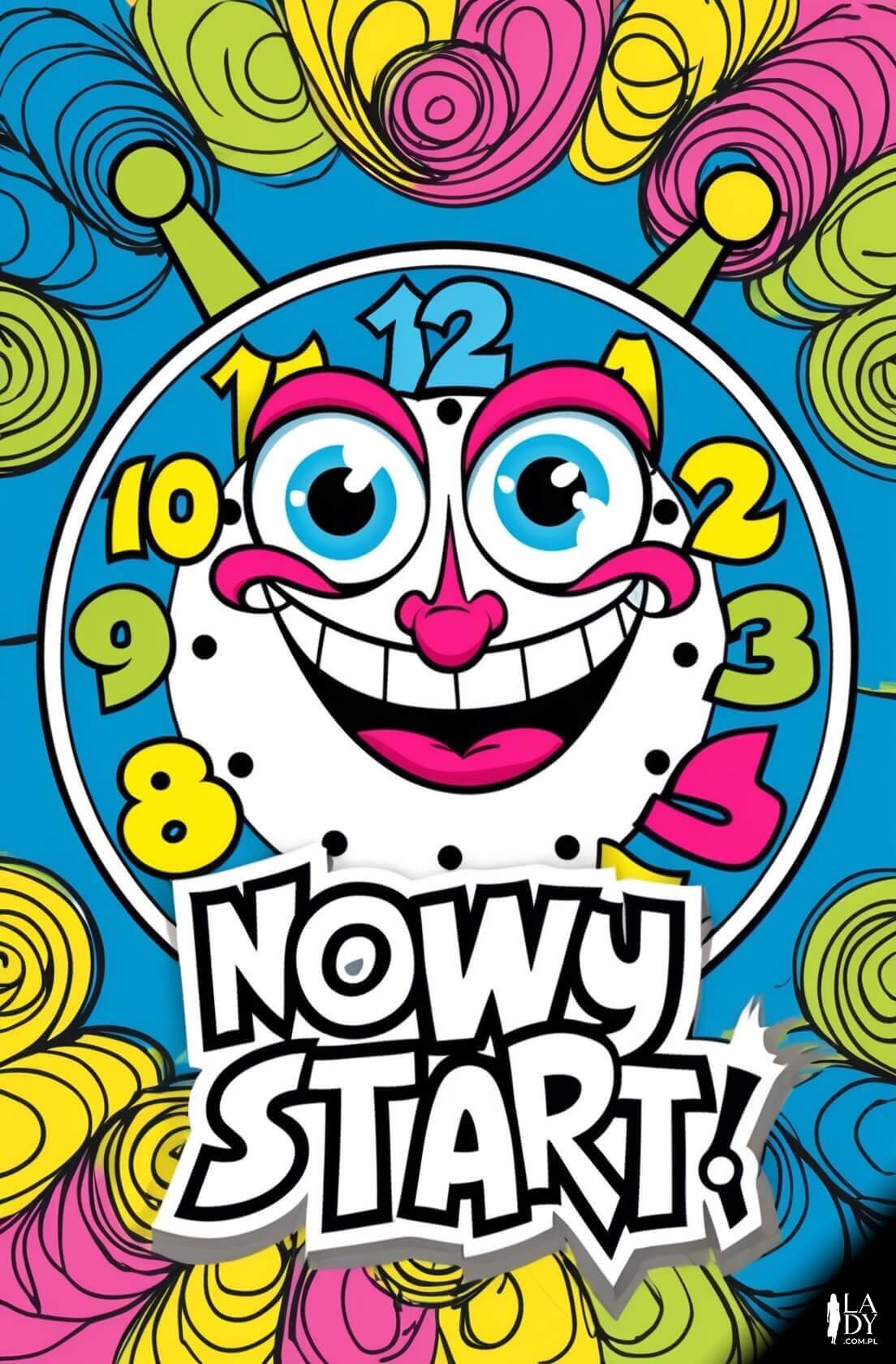 Kartka noworoczna z zabawnym zegarem