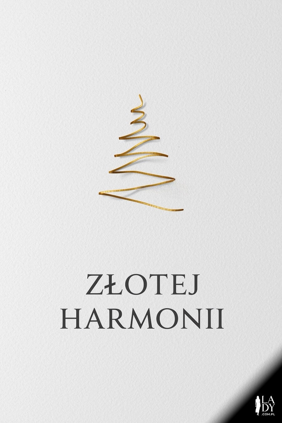 Kartka bożonarodzeniowa do pobrania i wysłania, minimalistyczna złota choinka, z życzeniami: Złotej harmonii