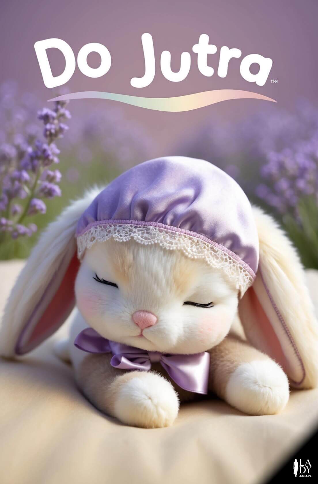 Pluszowa kartka na dobranoc z królikiem w nocnej czapce