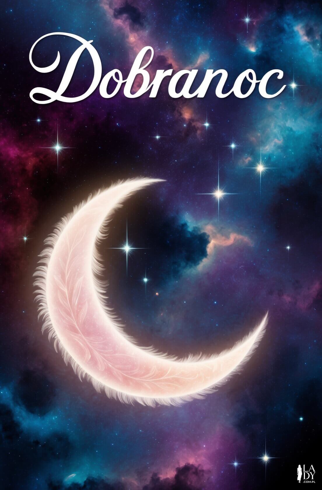 Romantyczna kartka na dobranoc z półksiężycem i śpiącymi gwiazdami