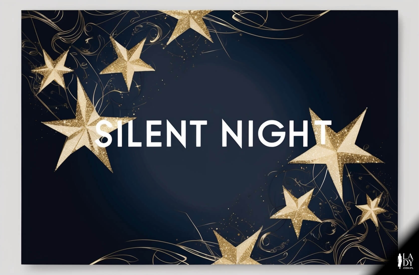 Kartka z abstrakcyjnym wzorem złotych gwiazd na granatowym tle