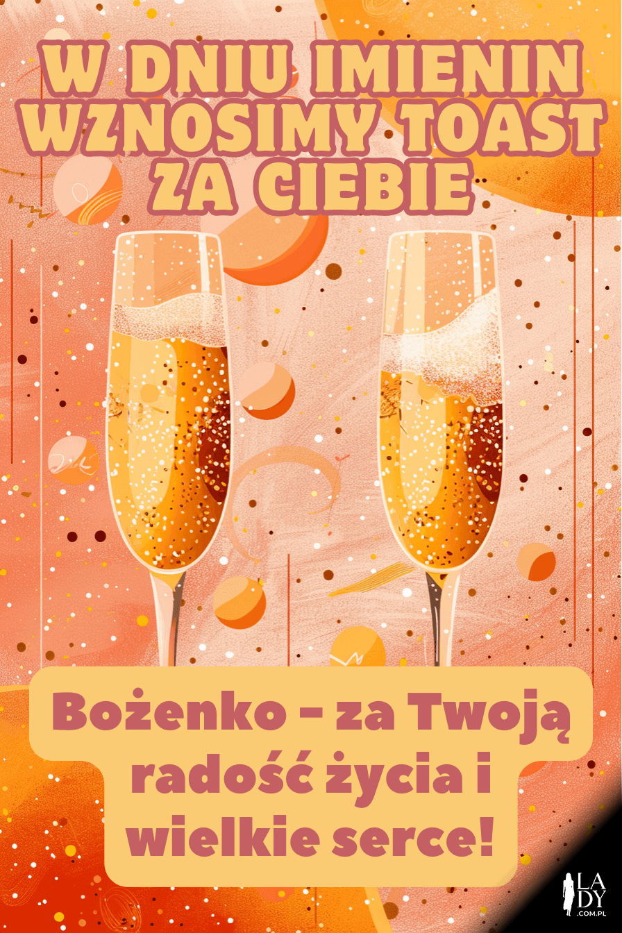 Zabawna kartka imieninowa z toastem dla solenizantki Bożeny