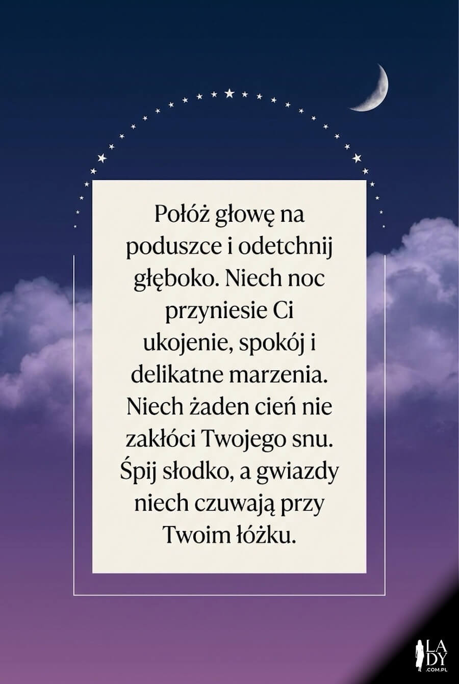 Ilustracja do wysłania na dobranoc, sympatyczne, obszerne życzenia na spokojny sen, księżyc i fioletowe niebo nocą