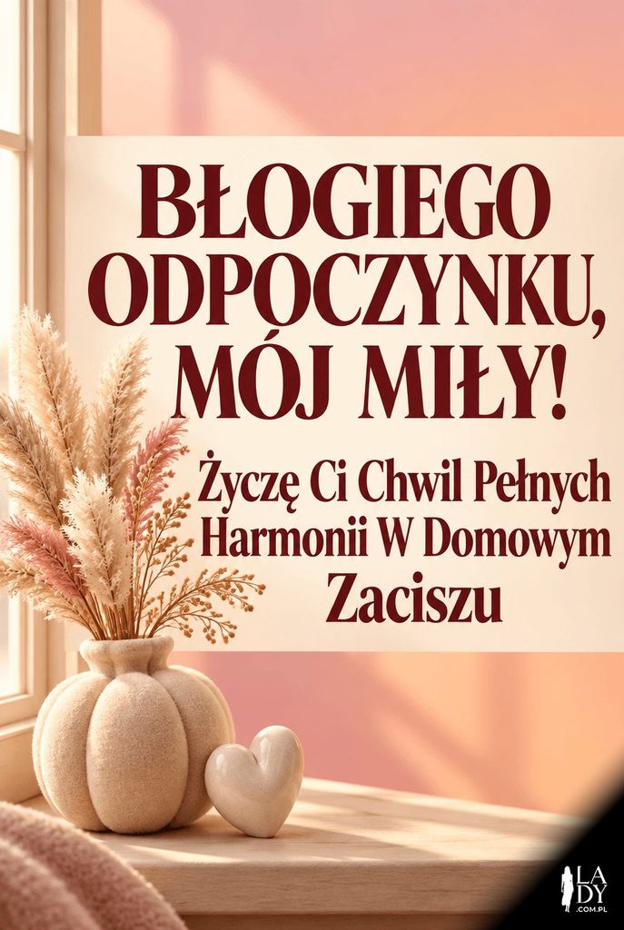 Przestrzenna grafika 3D w pastelowych barwach z trawami pampasowymi i szerokim pasem zawierającym niedzielne życzenia