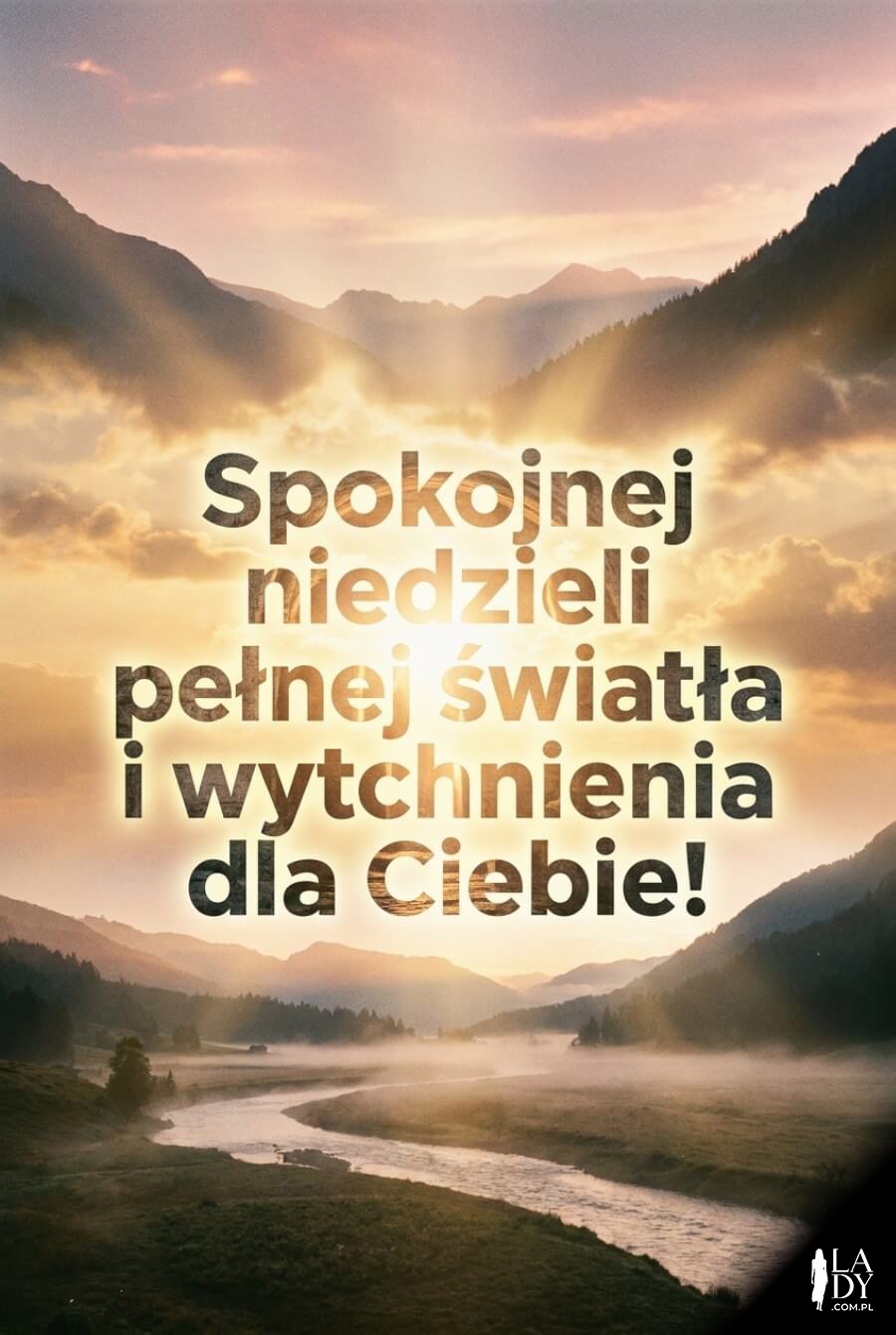 Górska dolina o wschodzie słońca z mgłą i dużym tekstem życzeń w świetlistej kompozycji