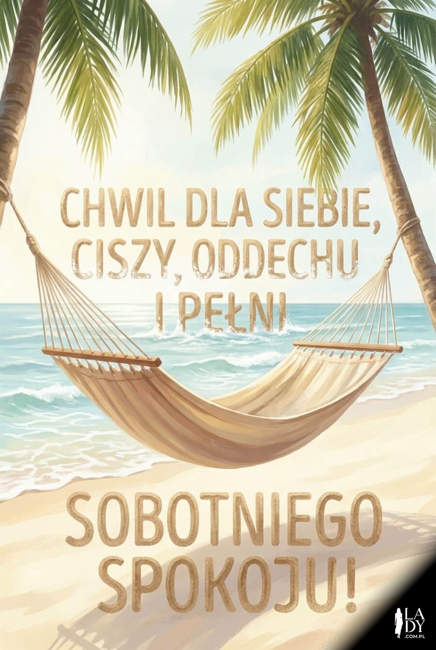 Plaża z hamakiem i spokojnym oceanem z tekstem