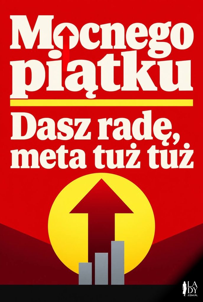 Kartka na piątek z geometryczną strzałką w górę i napisem „Mocnego piątku"