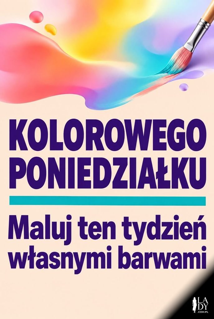 Kolorowa kartka na poniedziałek z gradientową plamą farby i napisem „Kolorowego poniedziałku".