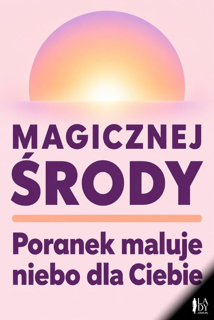 Kartka na środę z gradientowym wschodem słońca i napisem „Magicznej środy"