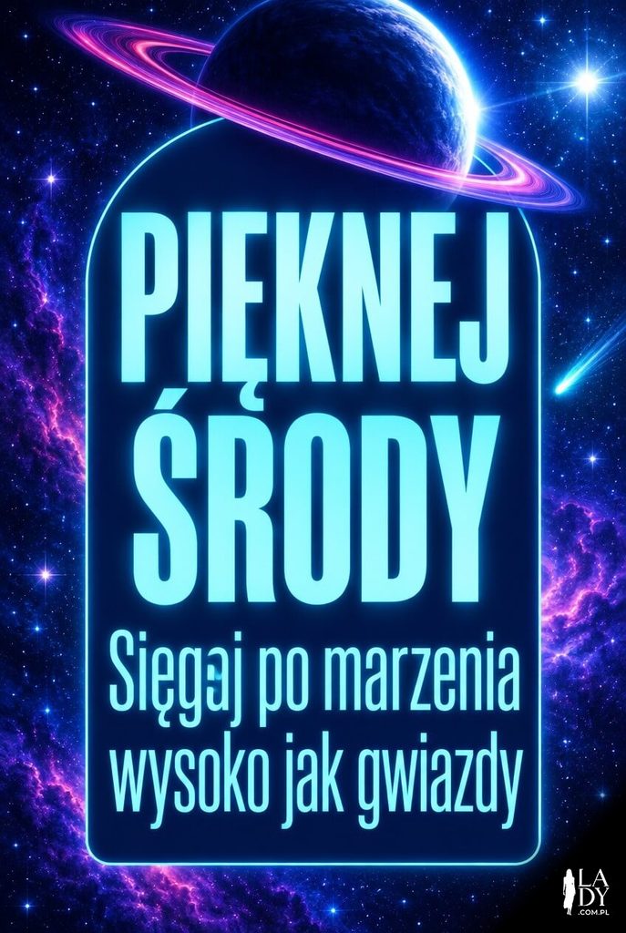Kartka na środę z kosmiczną planetą i napisem „Pięknej środy"