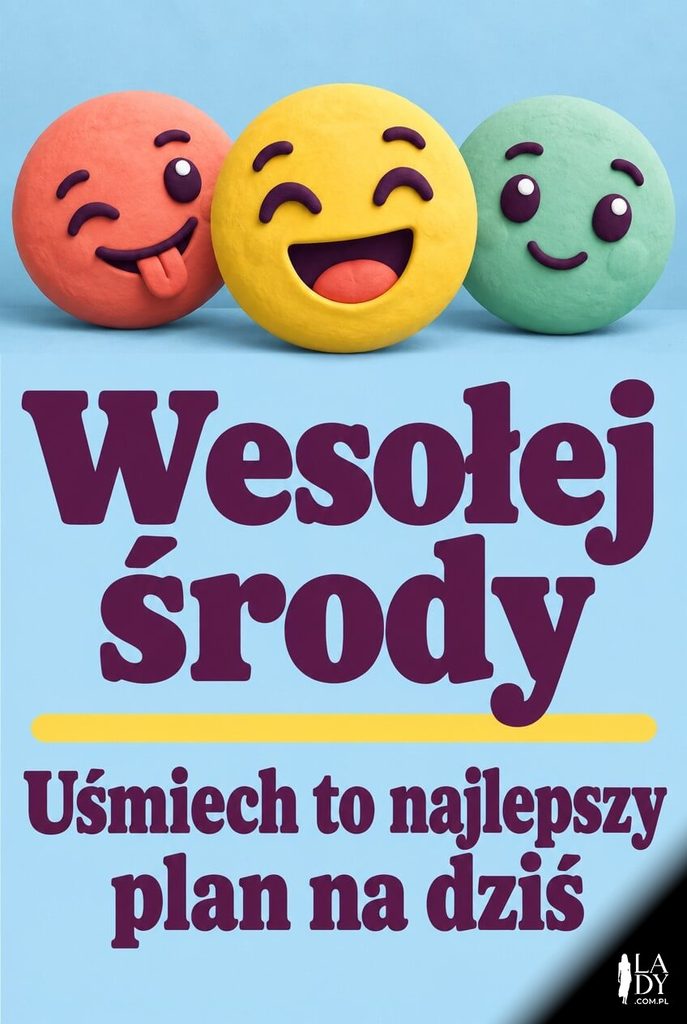 Kartka na środę z plastelinowymi buźkami i napisem „Wesołej środy"