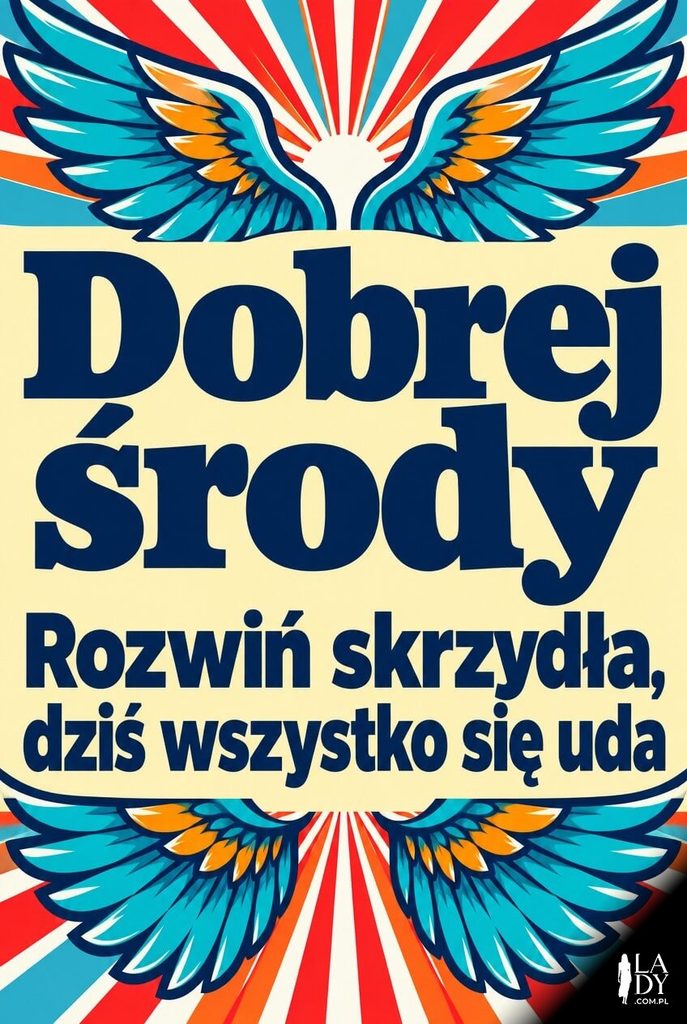 Kartka na środę ze skrzydłami i napisem „Dobrej środy"