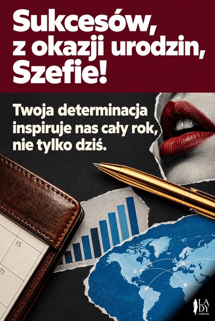 Kolaż biznesowy z kalendarzem, wykresem i mapą świata, kartka urodzinowa w stylu biznesowym