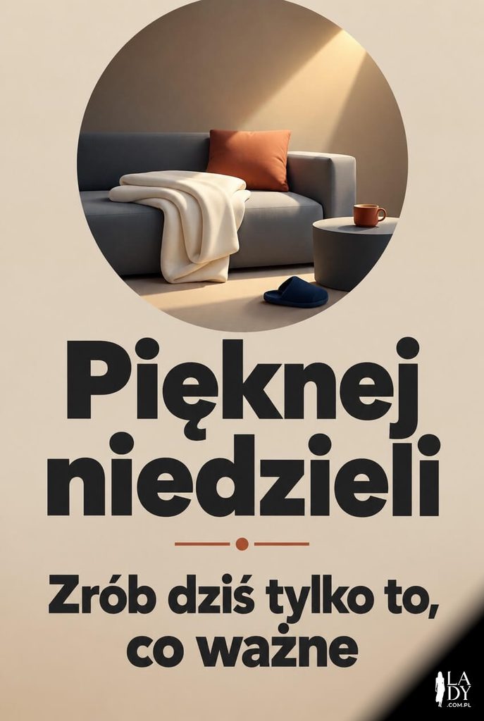 Minimalistyczna kartka na niedzielę z geometryczną sceną wnętrza w kole
