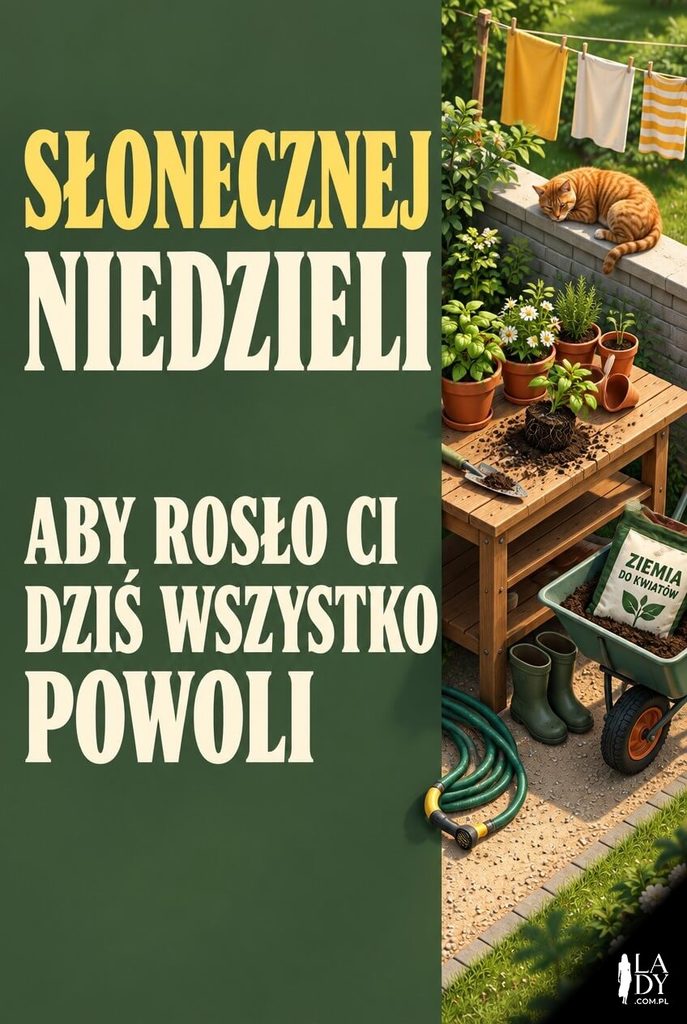 Kartka na niedzielę z izometryczną dioramą ogrodowego kącika z doniczkami
