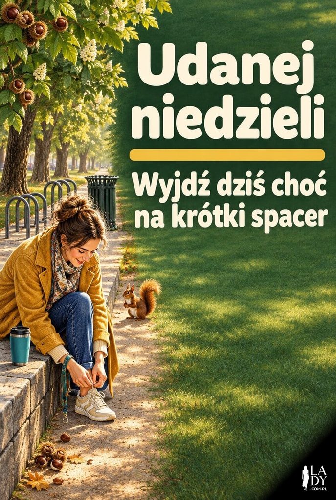 Kartka na niedzielę ze scenką w parku i zachętą do porannego spaceru