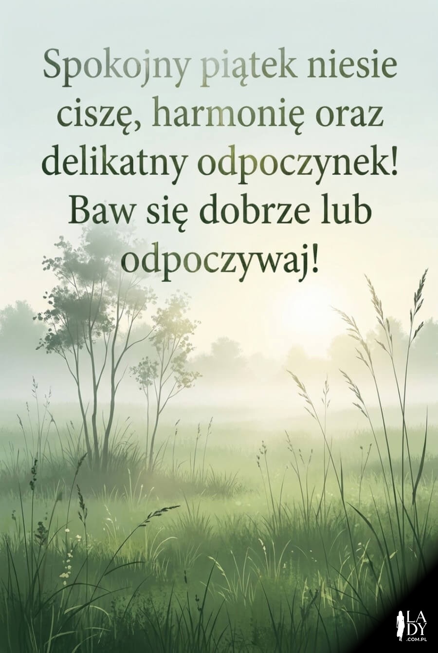 Minimalistyczna zielona łąka o poranku z piątkowym spokojem