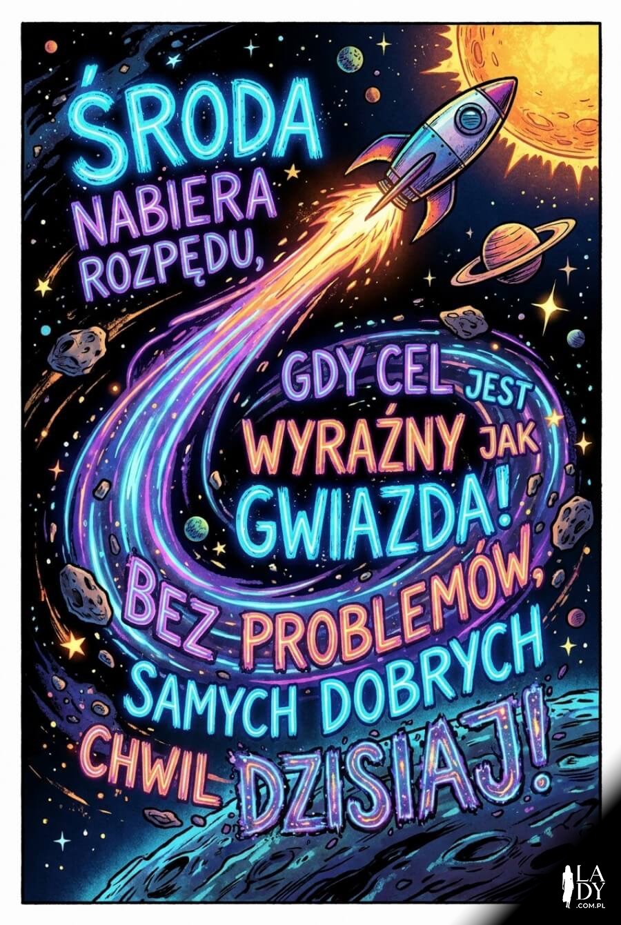 Kosmiczna kartka na środę z rakietą