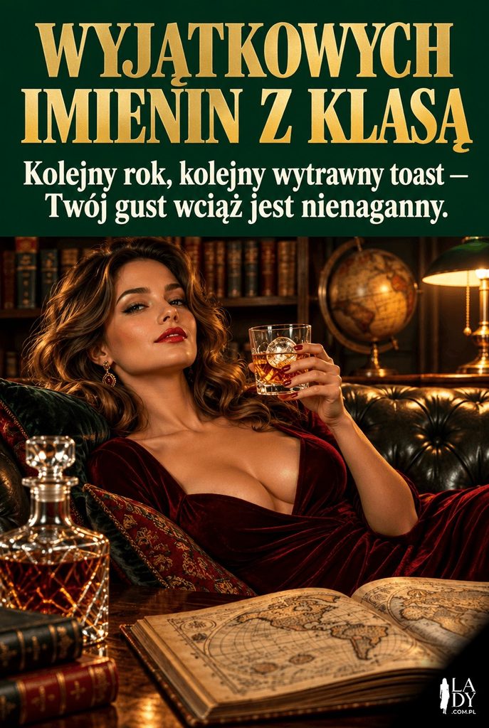 Kartka imieninowa z whisky nalewaną na lód i życzeniami dla mężczyzny o wytrawnym guście