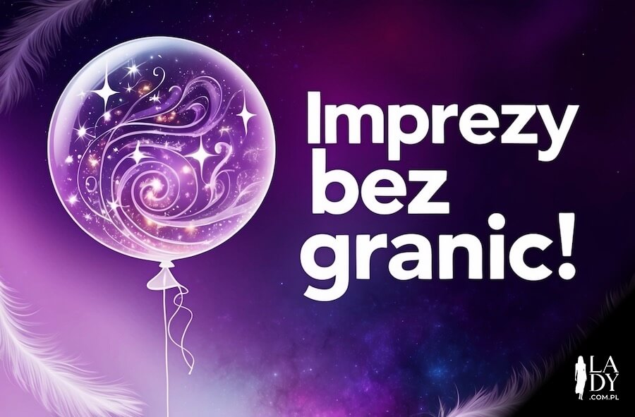 Magiczny balon wypełniony czarami z towarzyszącym mu napisem: Imprezy bez granic