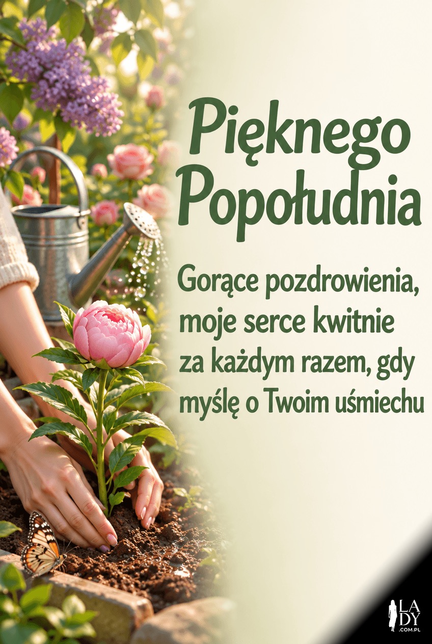 Sadzenie piwonii w ogrodzie z romantycznymi życzeniami popołudnia