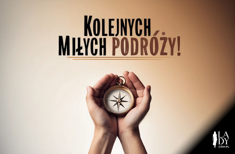 Kartka imieninowa dla męża, kompas trzymany w dłoniach, z pozdrowieniami: Kolejnych miłych podróży
