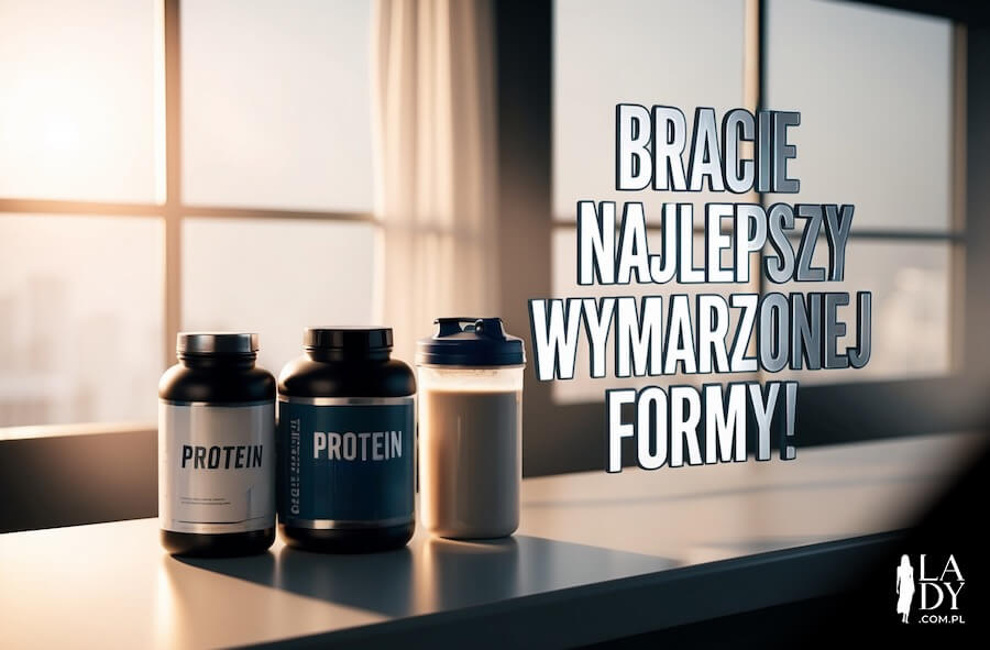 Oryginalna kartka, suplementy na stole i białko, z pozdrowieniami: Bracie najlepszy, wymarzonej formy