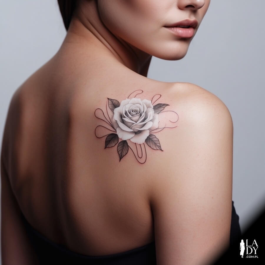 Biała róża na kobiecych plecach po boku