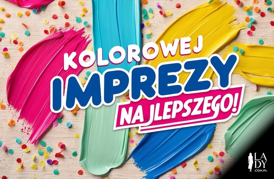 Kartka pełna barw na urodziny dla nastolatka, farbki i konfetti, z napisem: Kolorowej imprezy najlepszego