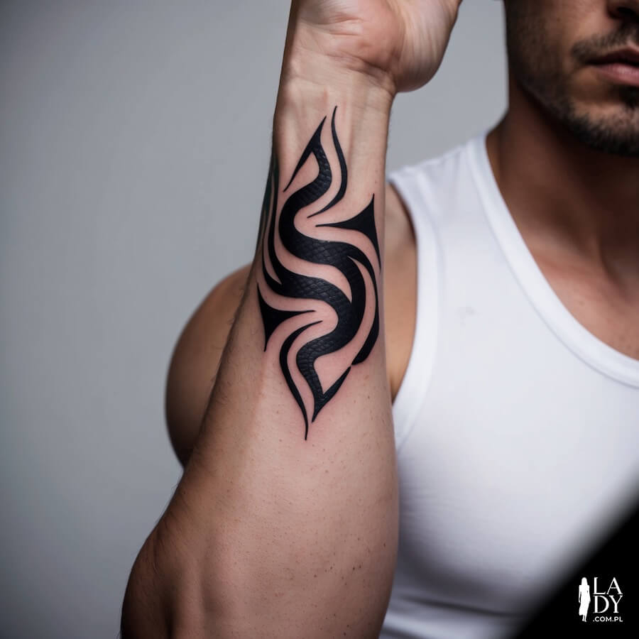Tatuaż wąż tribal na przedramieniu mężczyzny