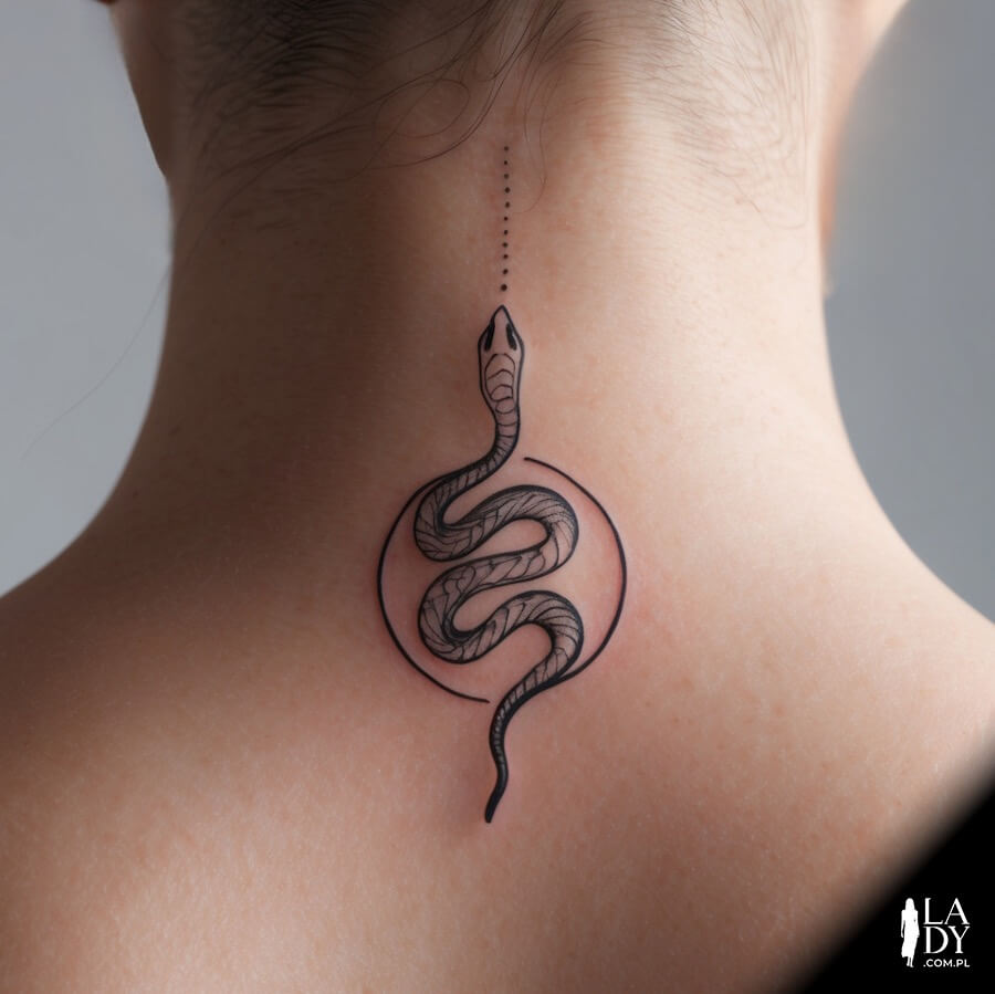 Kobita z tatuażem wężem na karku