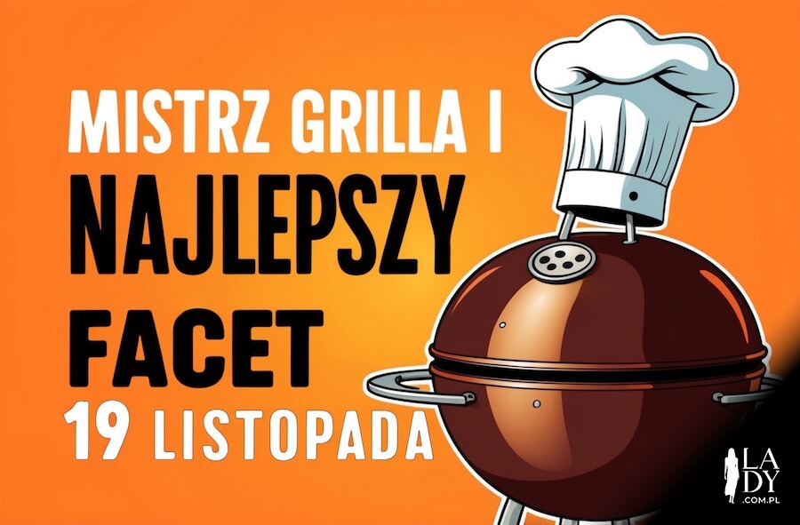 Grill i czapka szefa kuchni, z życzeniami na dzień mężczyzny: Mistrz grilla i najlepszy facet, 19 listopada