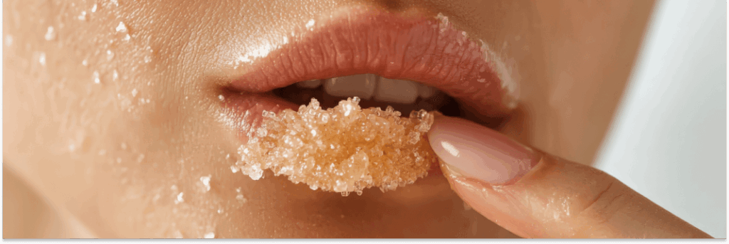 Zbliżenie na peeling na ustach