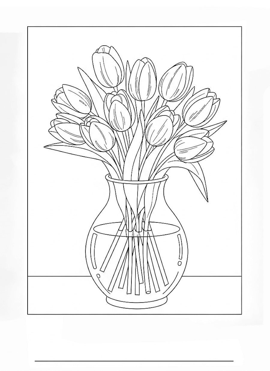 Piękny bukiet kwiatów w wazonie jako gotowa kolorowanka do pomalowania z miejscem na napis